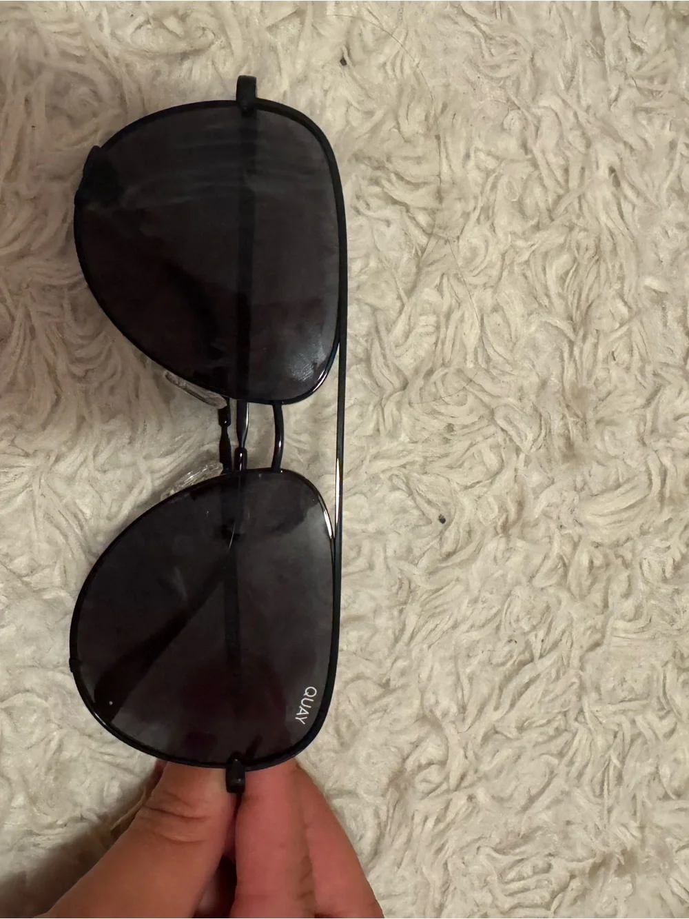 Quay Australia Black Aviator Sunglasses with Orange Pouch
